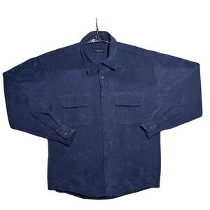 Vintage Van Heusen Suede Button-Up Shirt Men’s Medium Navy Blue 90s Very Rare